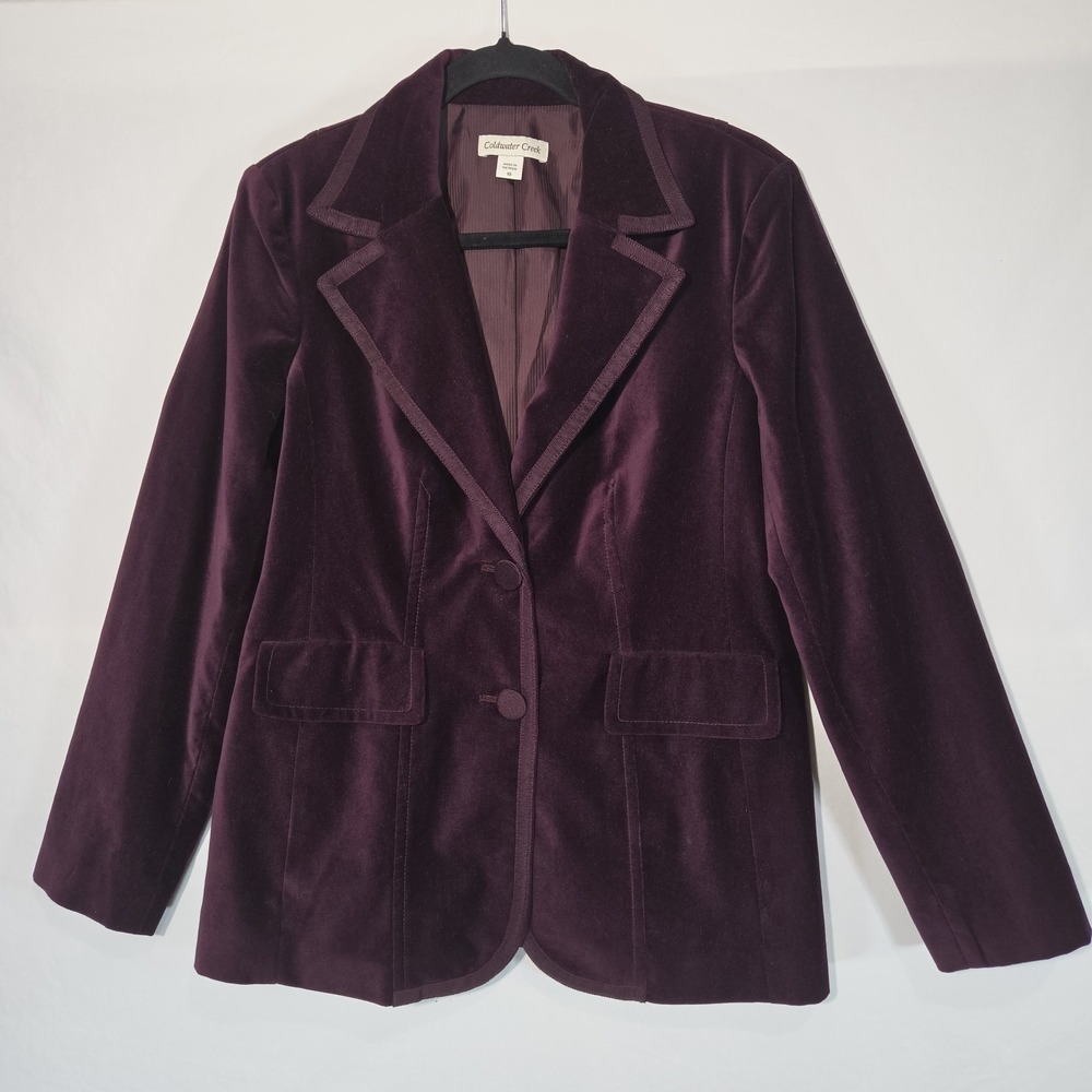 Coldwater Creek Purple Velvet Blazer Button Jacket Sz 10 Autumnal Fall Old Money